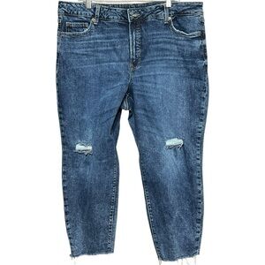 High-Waisted Secret-Slim Pockets O.G. Straight Plus-Size Jeans with Frayed Hem
